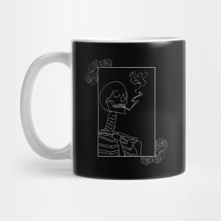 Smoking Skeleton With Roses | Black and White Mug